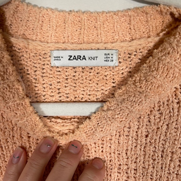 ZARA Loose Knit Peach Pink Crop Crewneck Sweater Size M - Picture 4 of 6